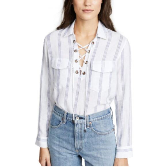 Rails Matea Lace-Up Blouse in Flamenco Stripe - Picture 1 of 8